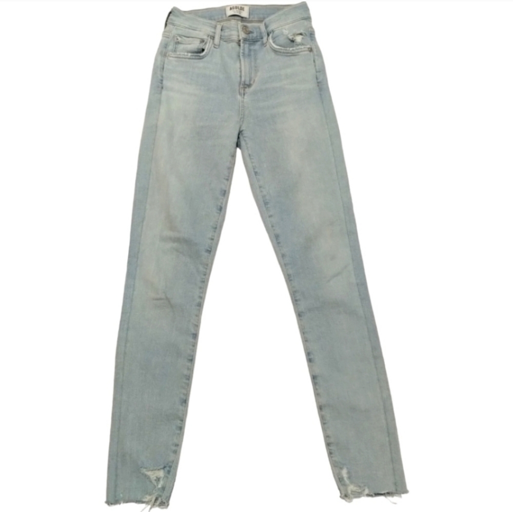 AGOLDE Sophie High Rise Crop Distress Fray Hem Denim‎